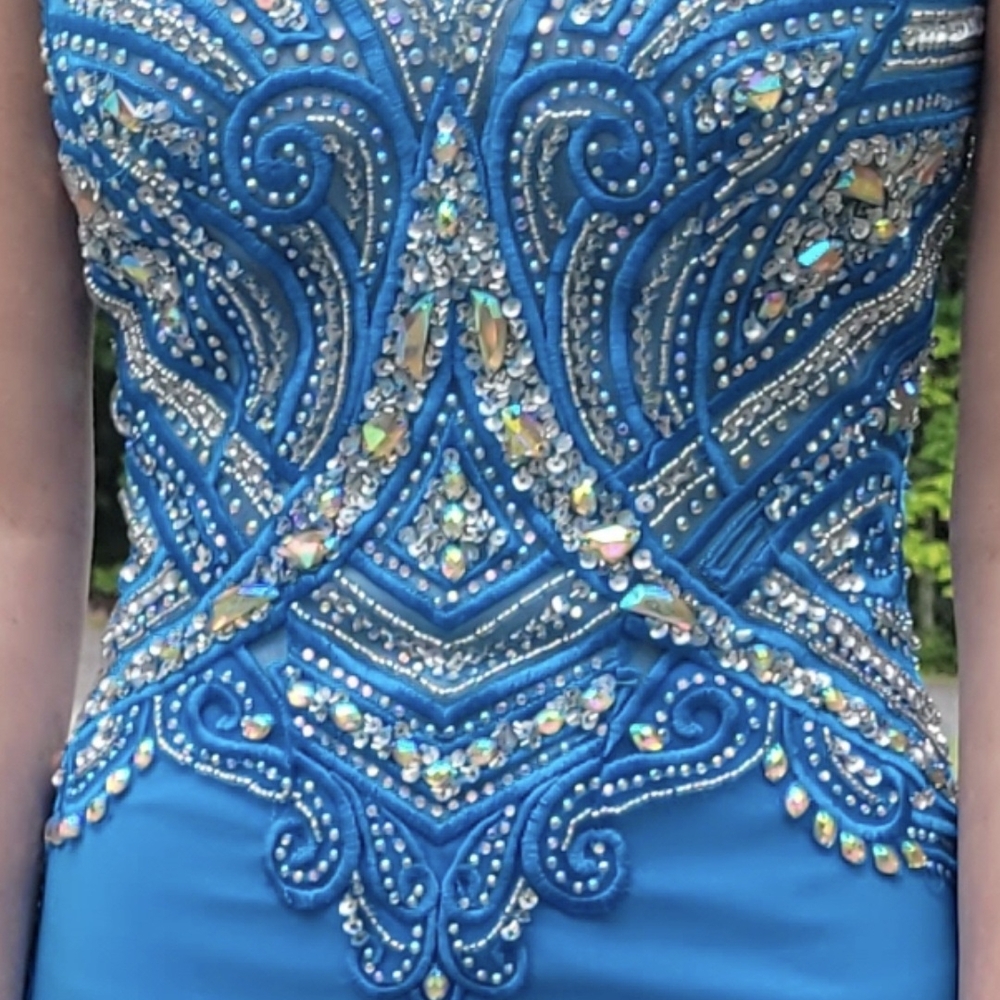 Dazzling Blue Embellished Prom Dress